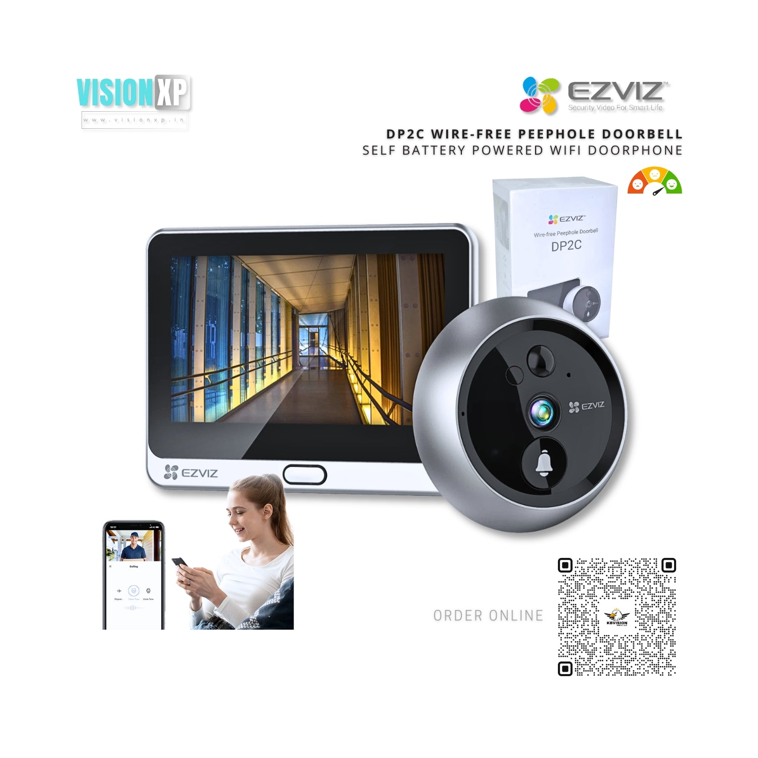 Ezviz DP2C Wire-Free Peephole Self Battery Powered WiFi Doorbell Ezviz DP2C Wire-Free Peephole Self Battery Powered WiFi Doorbell